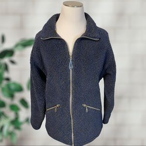 Columbia Vintage Navy Blue Fuzzy Zip Up Collared Sporty Jacket Size Small